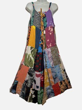 Nwt FUNKY STUFF corset hippie patch boho rayon tank pocket DRESS XL